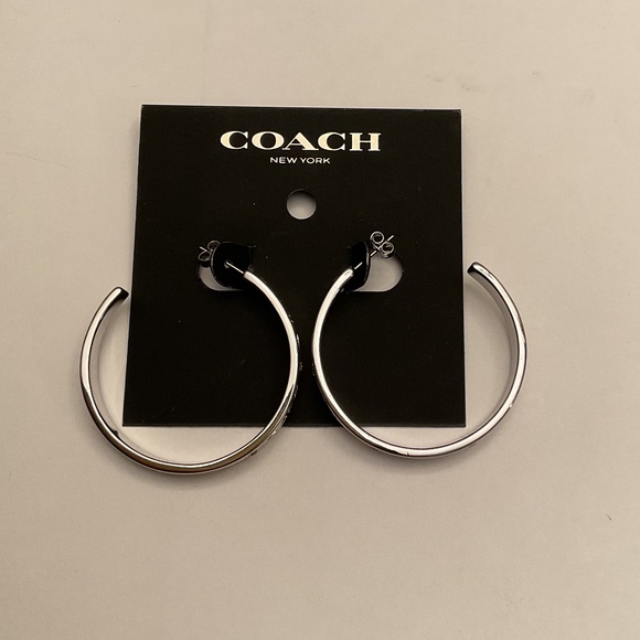 NWT Coach Signature Silver Hoop Earrings - Picture 6 of 6